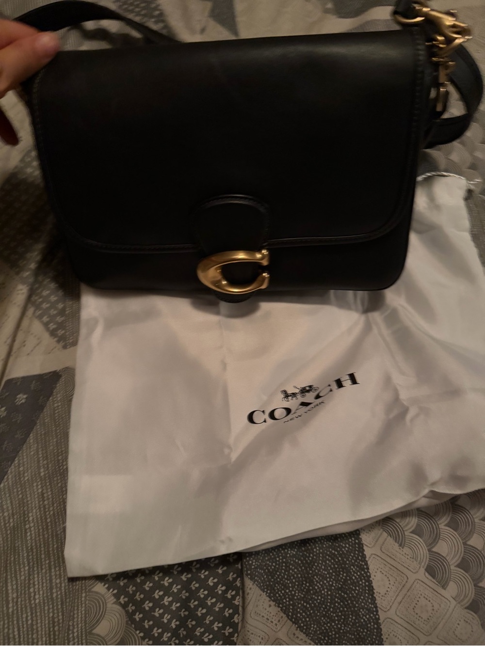 Coach Black Leather Crossbody Bag with Gold Turnlock